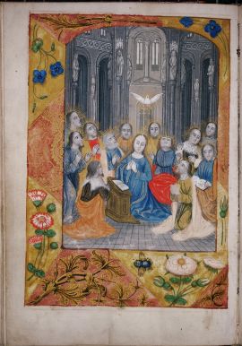 Cod. 1117, fol. 81v: Ganzseitige Miniatur mit Darstellung der Herabkunft des Hl. Geistes